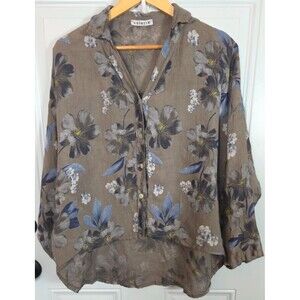 Colette Floral Linen High-Low Button-Up Top One Size